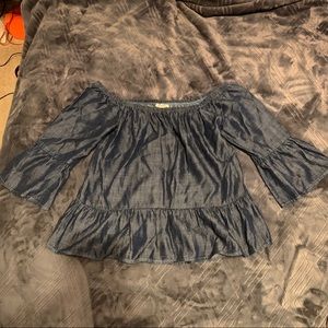 Denim peplum off the shoulder top!